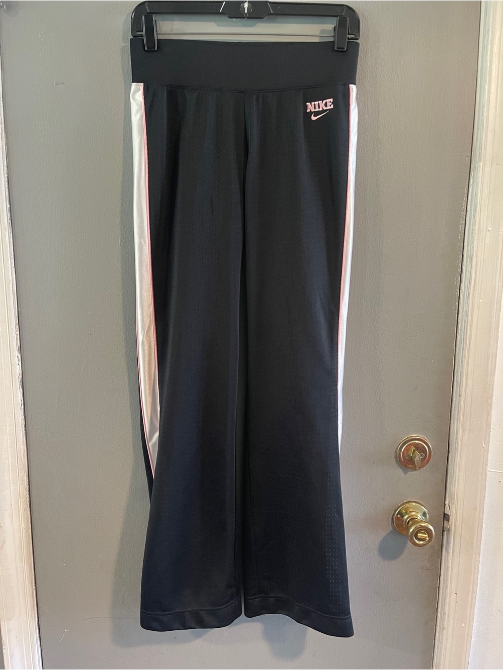 Nike Black Mesh Track Pants with Pink & White Side Stripes size XS